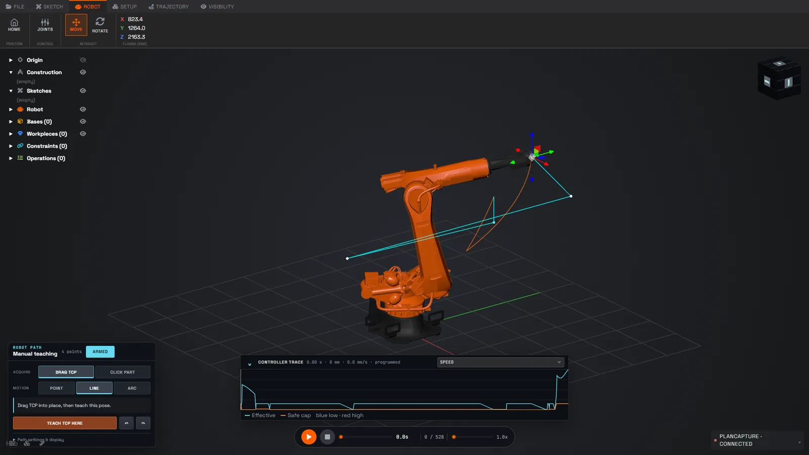 Robot programming in the browser with the controller trace